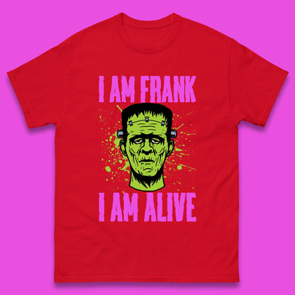 I Am Frank I Am Alive Halloween Green Frankenstein Monster Zombie Horror Face Mens Tee Top
