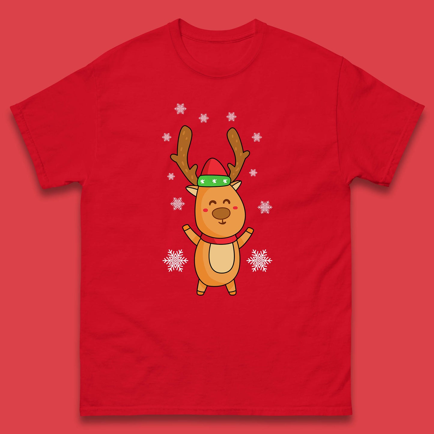 christmas reindeer with santa hat t shirt