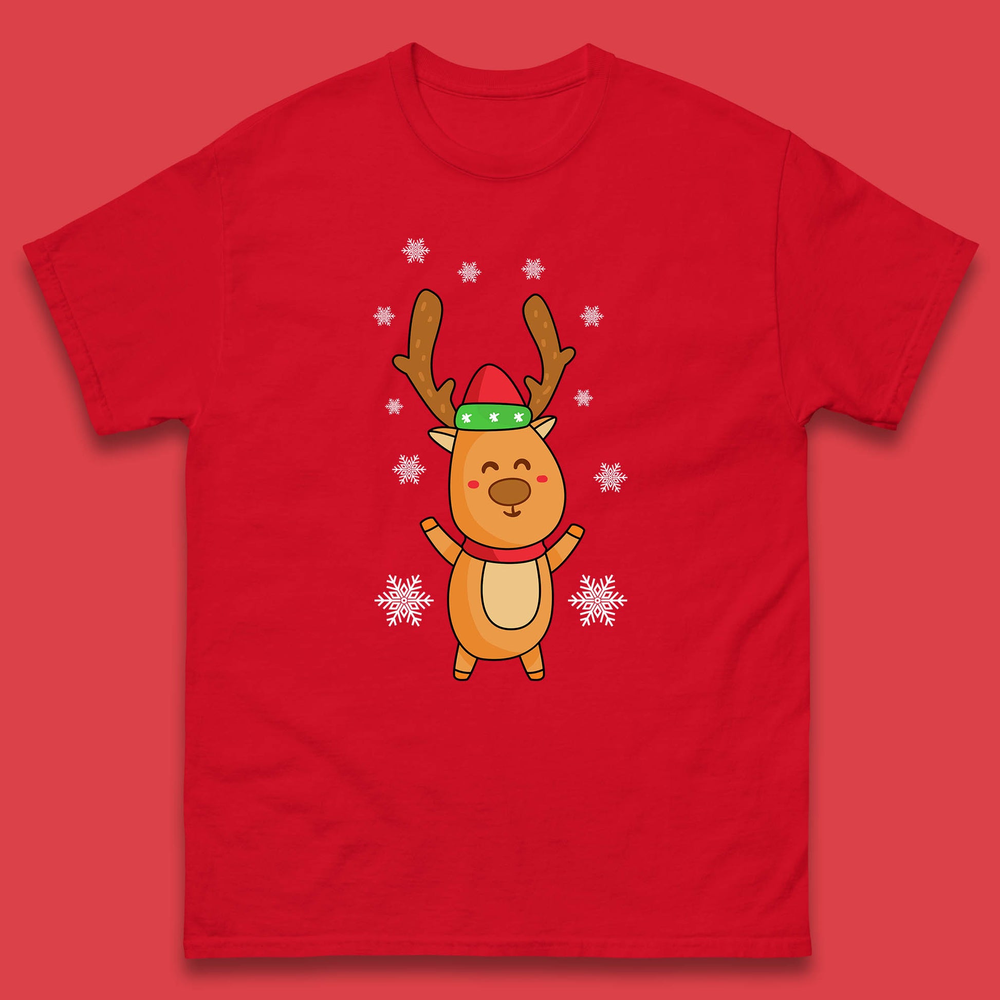 christmas reindeer with santa hat t shirt