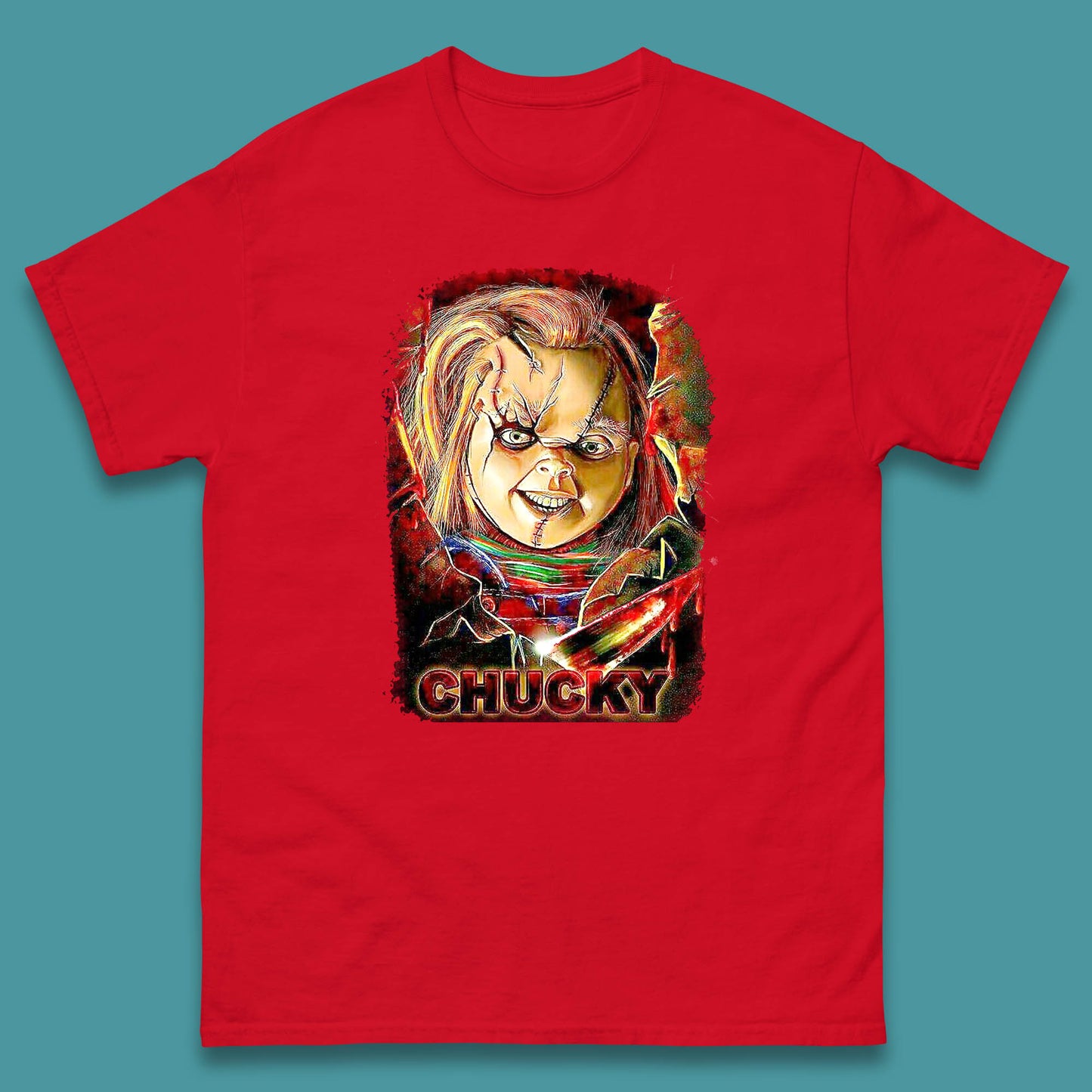 Chucky Distressed Childs Play Horror Monster Creepy Doll Toy Scary Halloween Scary Movie Character Mens Tee Top