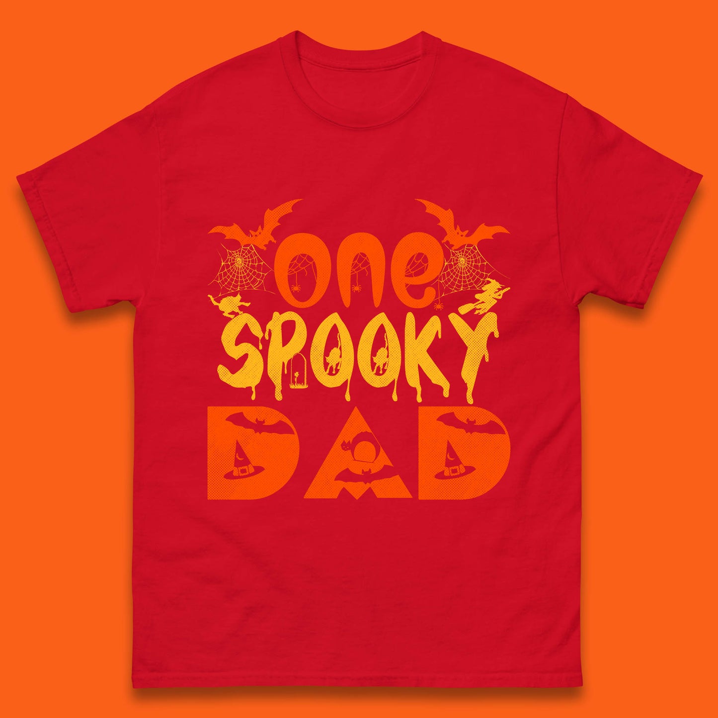 One Spooky Dad Happy Halloween Fall Season Dad Life Spooky Flying Bats Mens Tee Top
