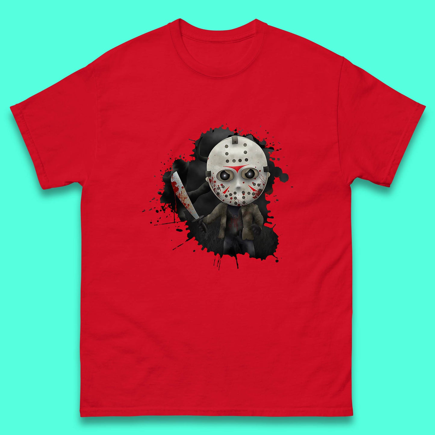 Chibi Jason Voorhees Holding Bloody Knife Halloween Friday The 13th Horror Movie Character Mens Tee Top