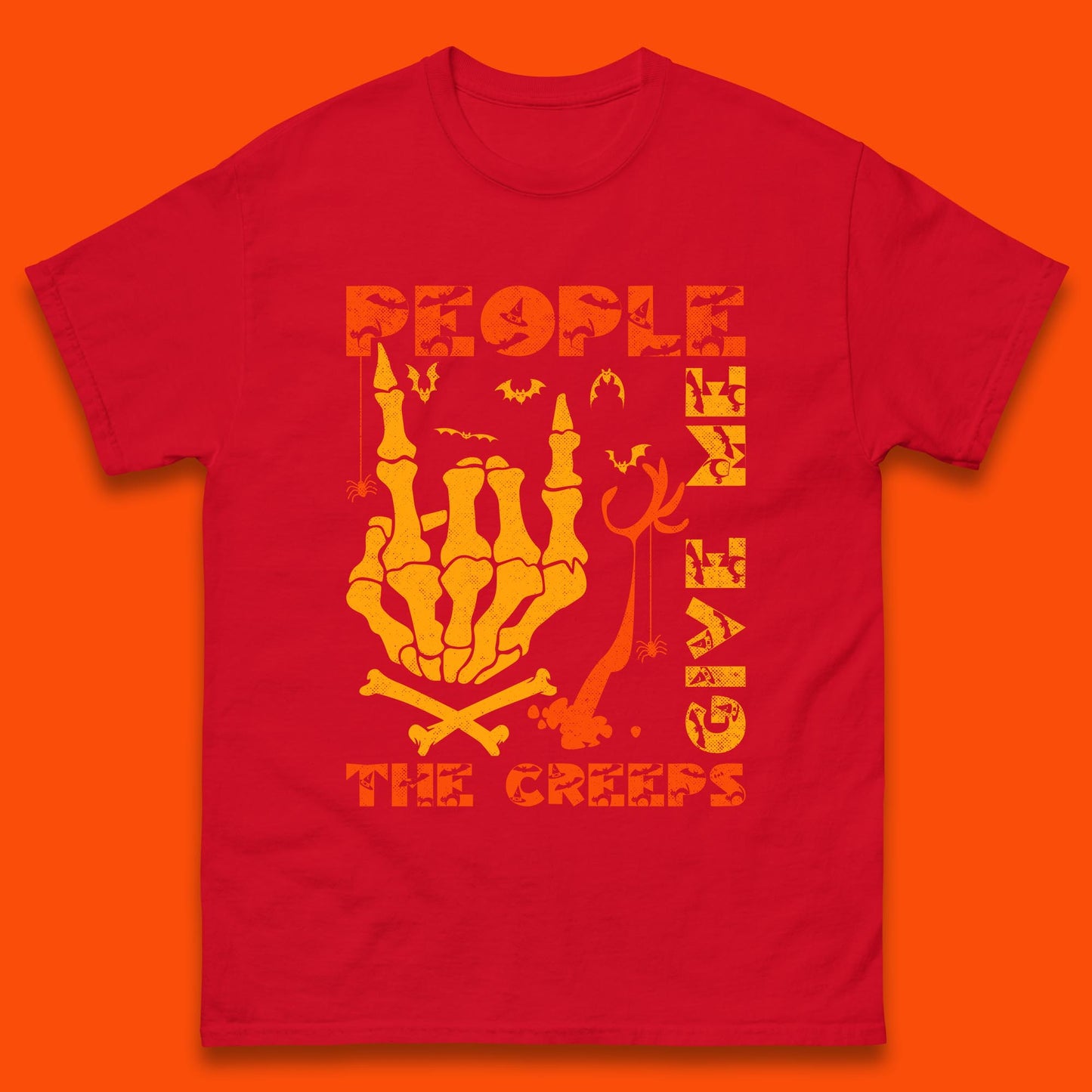 People Give Me The Creep Skeleton Hand Halloween Spooky Creepy Season Mens Tee Top