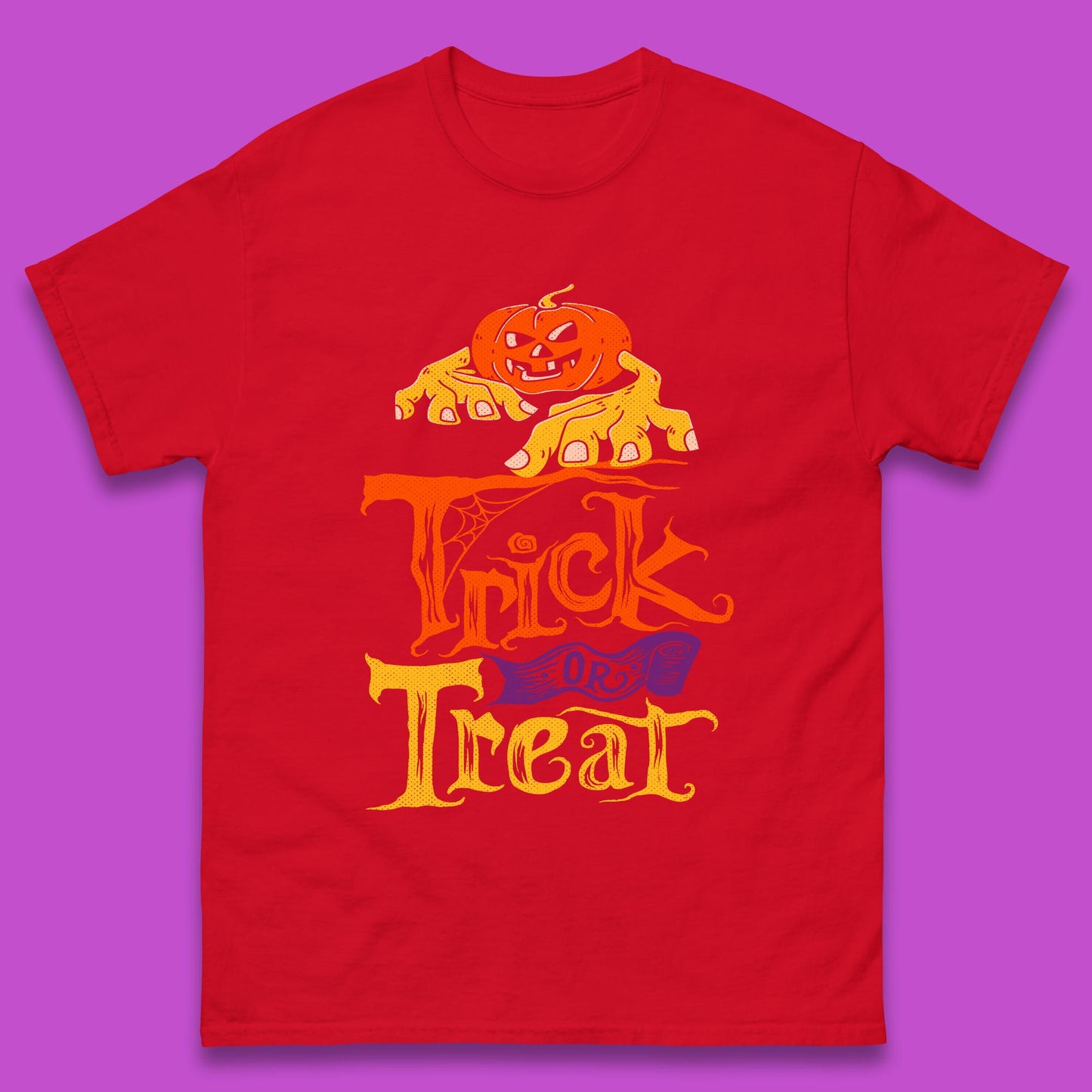 Halloween Trick Or Treat Horror Scary Evil Pumpkin With Zombie Hands Mens Tee Top