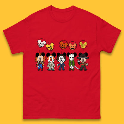 Disney Halloween Friends Horror Movie Characters Mickey Mouse Balloons Mens Tee Top