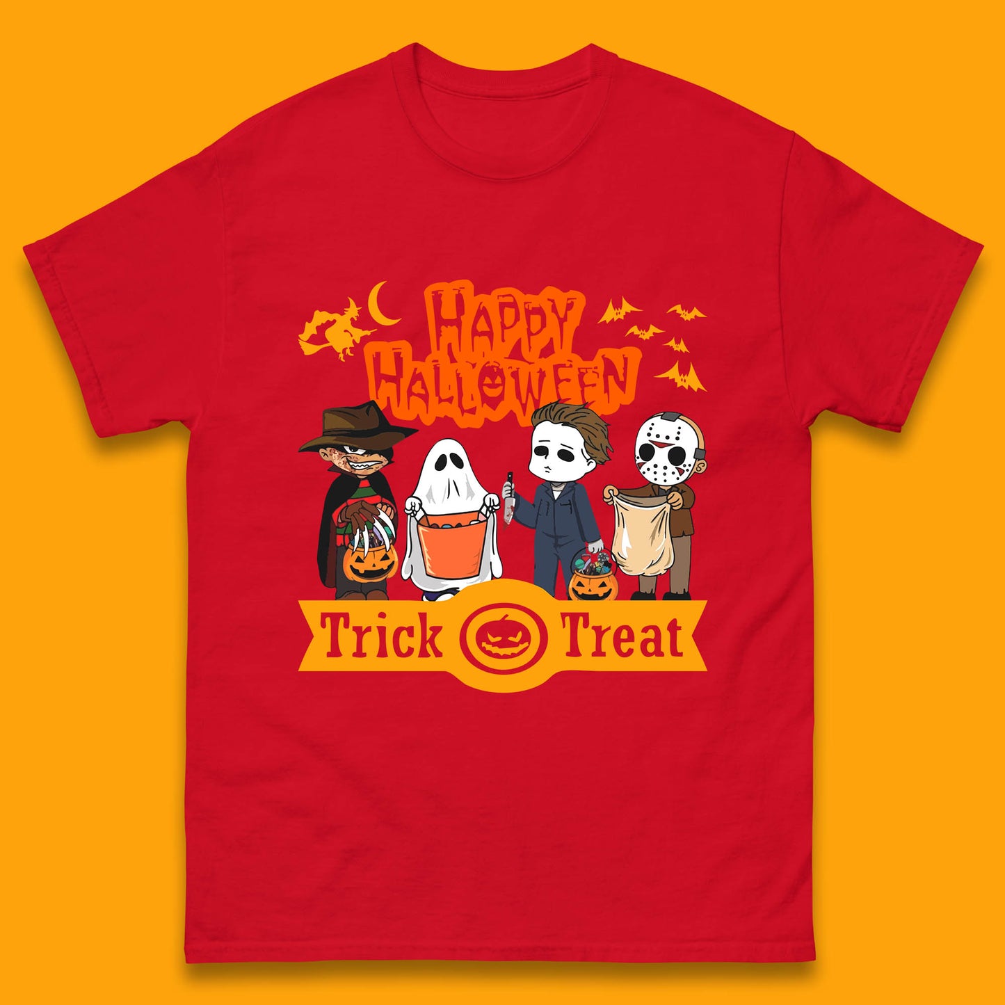 Happy Halloween Trick Or Treat Chibi Horror Movie Characters Killer Mens Tee Top