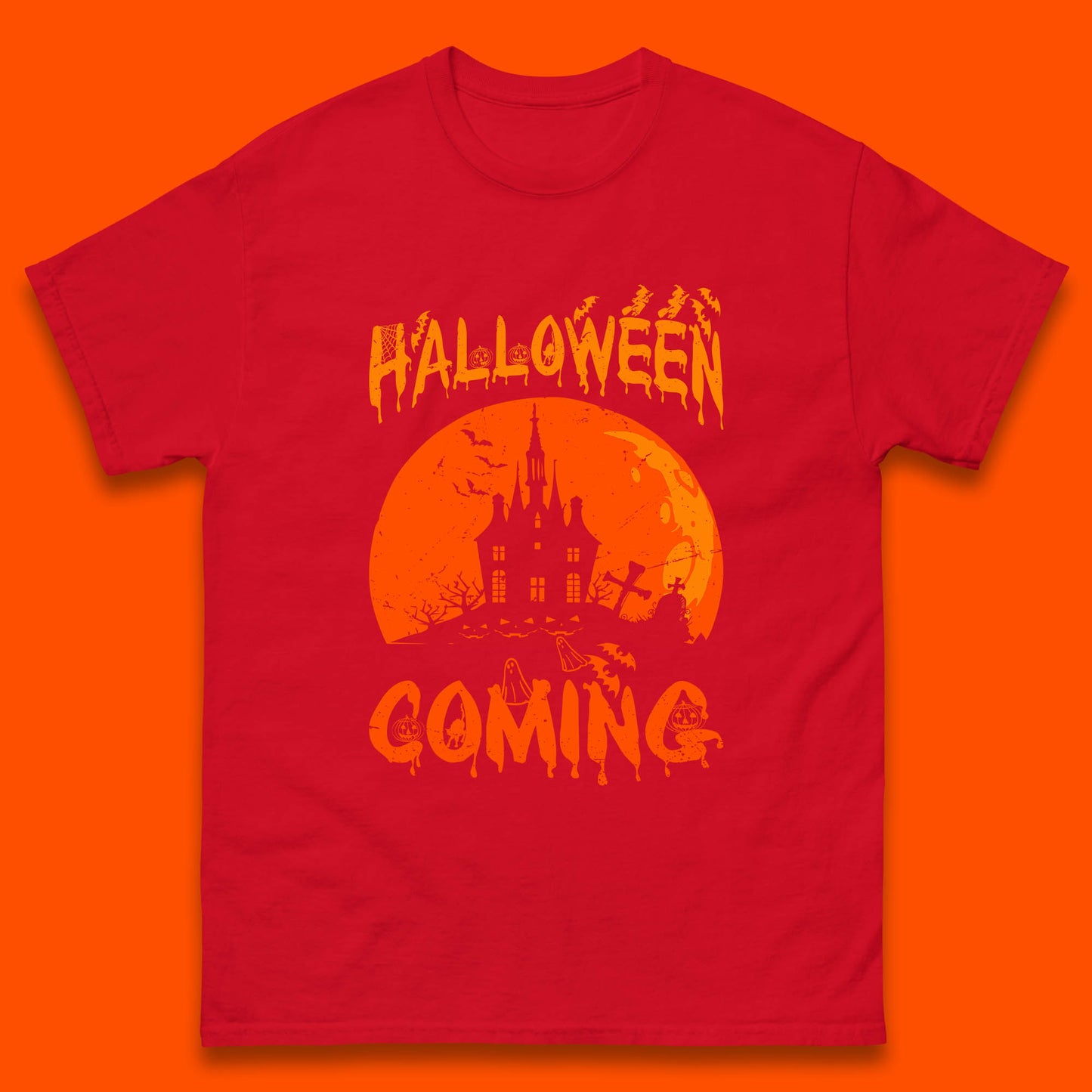 Halloween Coming Horror Scary Ghost Haunted House Spooky Season Mens Tee Top
