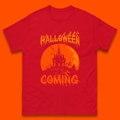 Halloween Coming Horror Scary Ghost Haunted House Spooky Season Mens Tee Top
