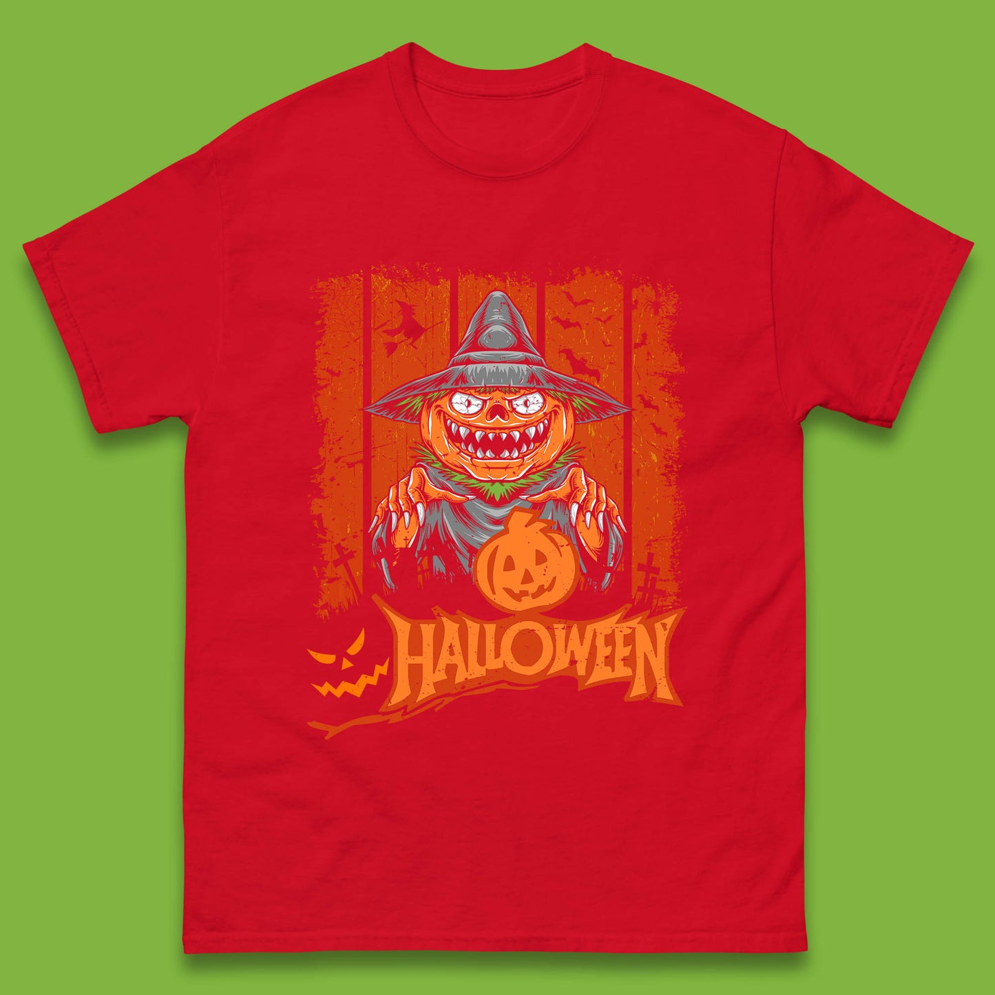 Halloween Pumpkin Head Scarecrow Jack O Lantern Pumpkin Head Horror Scary Vintage Retro Mens Tee Top