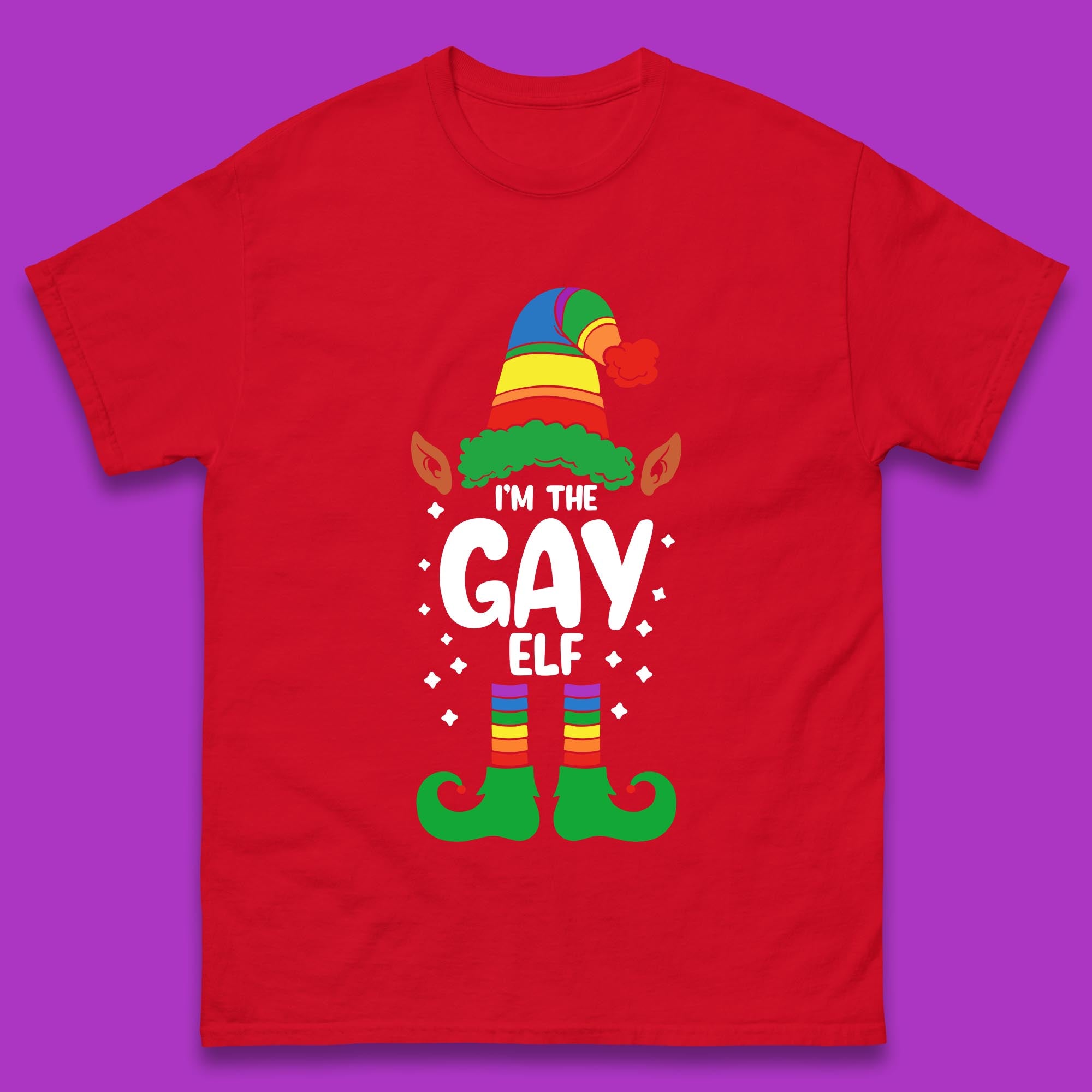I'm The Gay Elf Christmas LGBTQ+ Rainbow Elf Xmas Gay Pride Mens Tee Top