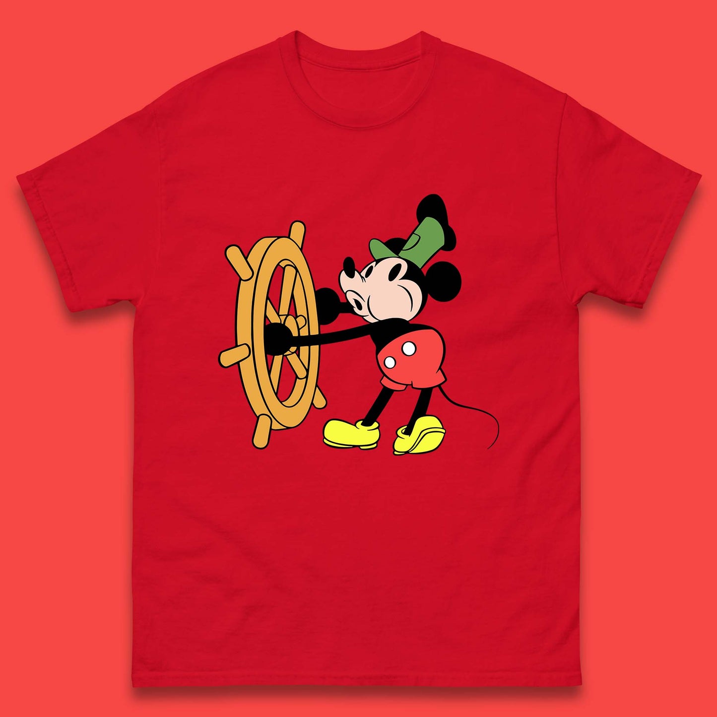 Classic Disney Mickey Mouse Steamboat Willie Disneyland Magic Kingdom Trip Mens Tee Top
