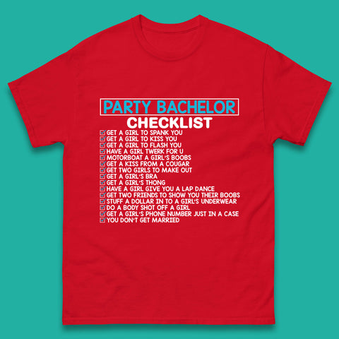 Bachelor Party Checklist Funny Groom Bachelorette Party Mens Tee Top