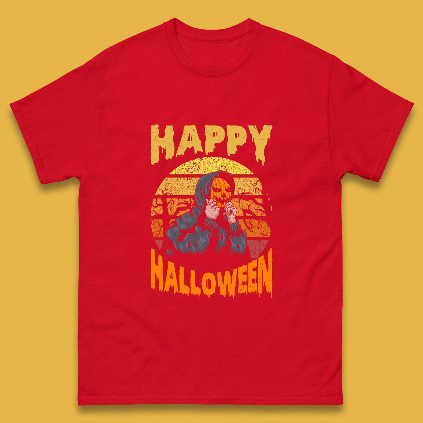 Happy Halloween Jack O Lantern Pumpkin Head Horror Scary Vintage Retro Halloween Mens Tee Top
