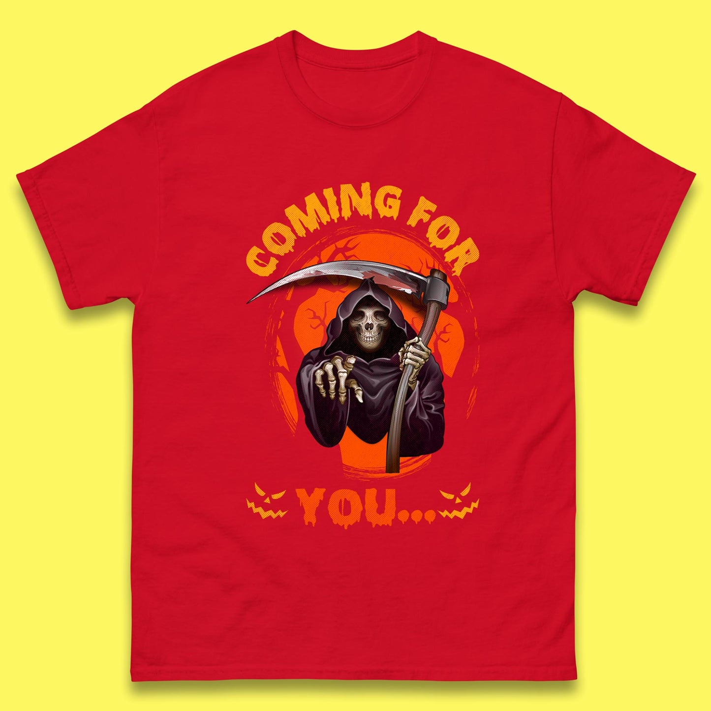 Coming For You Grim Reaper Halloween Skeleton With Scythe Halloween Ghost Mens Tee Top