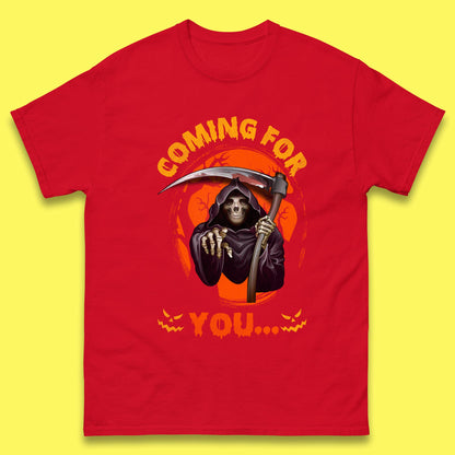 Coming For You Grim Reaper Halloween Skeleton With Scythe Halloween Ghost Mens Tee Top