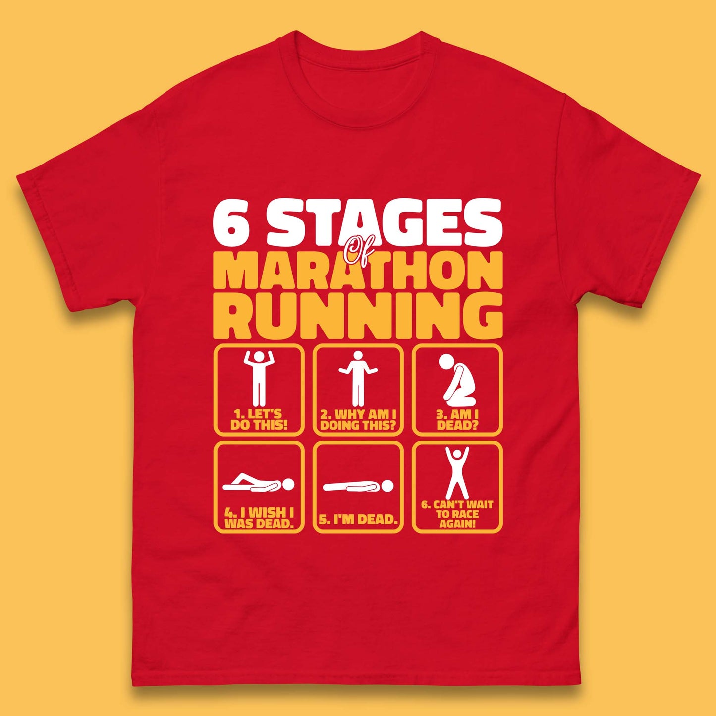 6 Stages Of Marathon Running Funny Marathon Athletics Runner Mens Tee Top