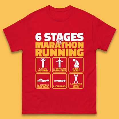 6 Stages Of Marathon Running Funny Marathon Athletics Runner Mens Tee Top