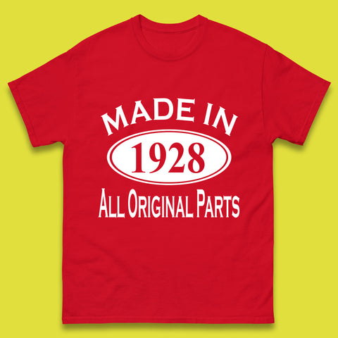 Made In 1928 All Original Parts Vintage Retro 95th Birthday Funny 95 Years Old Birthday Gift Mens Tee Top