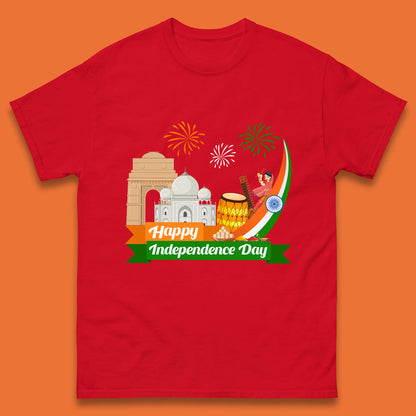 Happy India Independence Day 15th August Patriotic Indian Flag India Architectural Landmarks Mens Tee Top