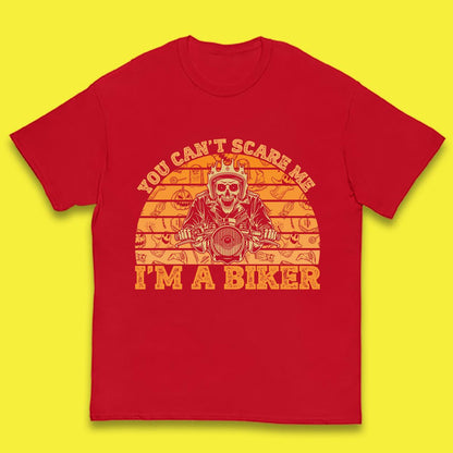 You Can't Scare Me I'm A Biker Halloween Skeleton Riding Motorcycle Vintage Biker Skull Kids T Shirt
