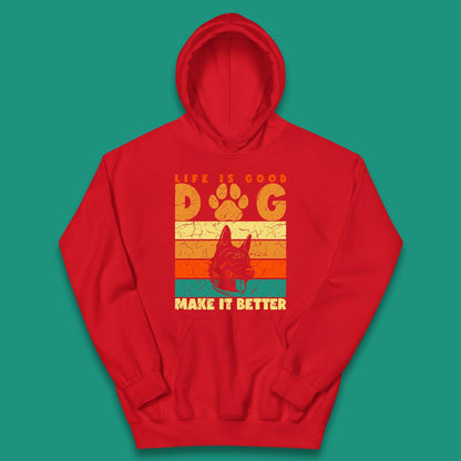 Life Is Good Dog Make It Better Vintage Retro Dog Lover Dog Owner Life Dog Quote Kids Hoodie