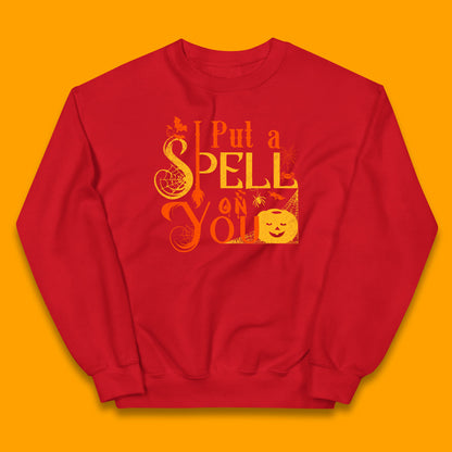 I Put a Spell on You Witch Broom Horror Spooky Scary Halloween Costume Kids Jumper