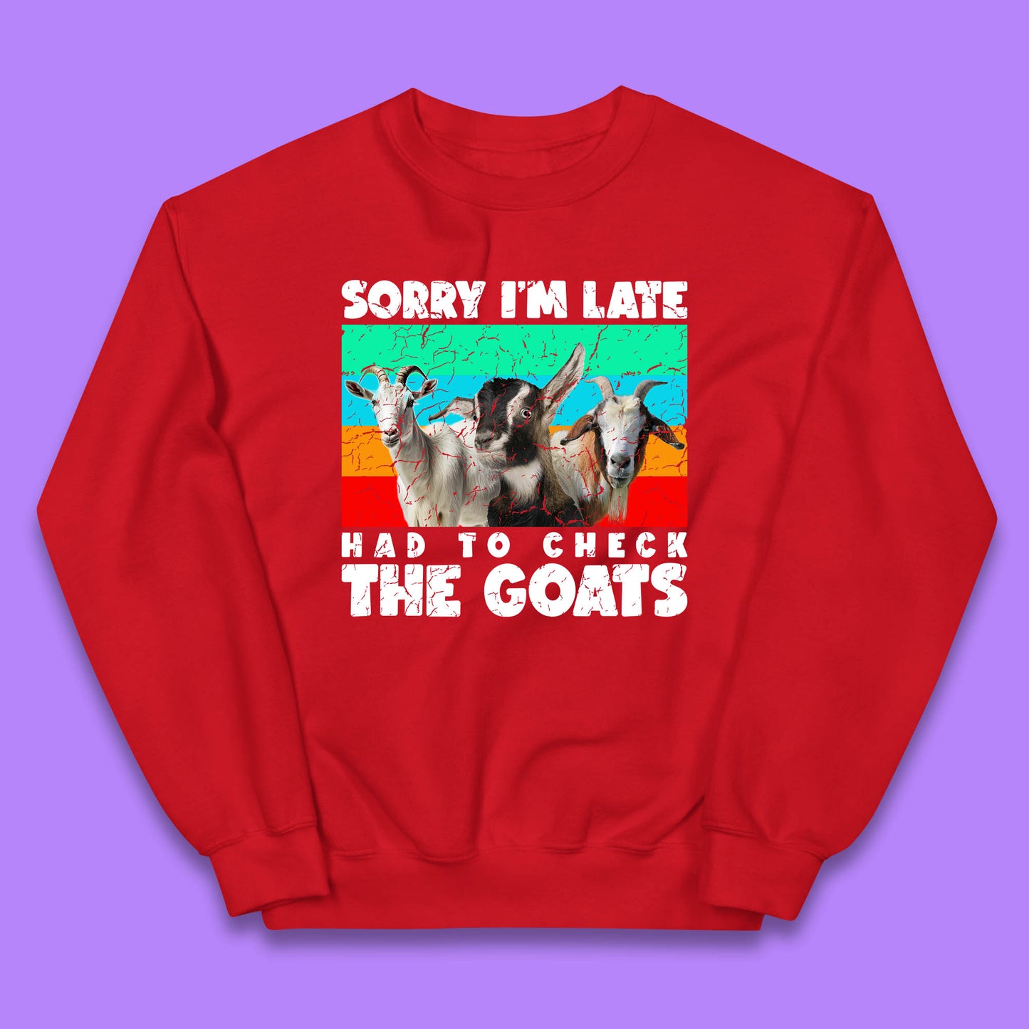 Sorry I'm Late Had To Check The Goats Vintage Goat Lover Farmer Kids Jumper