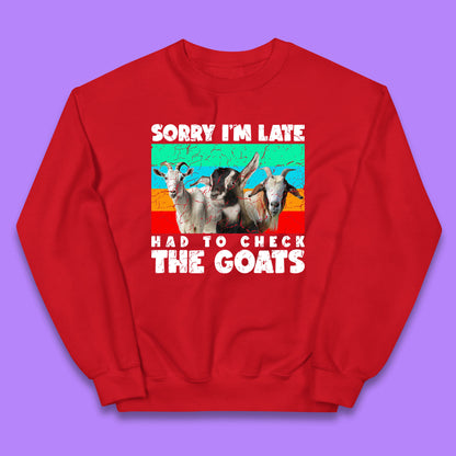 Sorry I'm Late Had To Check The Goats Vintage Goat Lover Farmer Kids Jumper