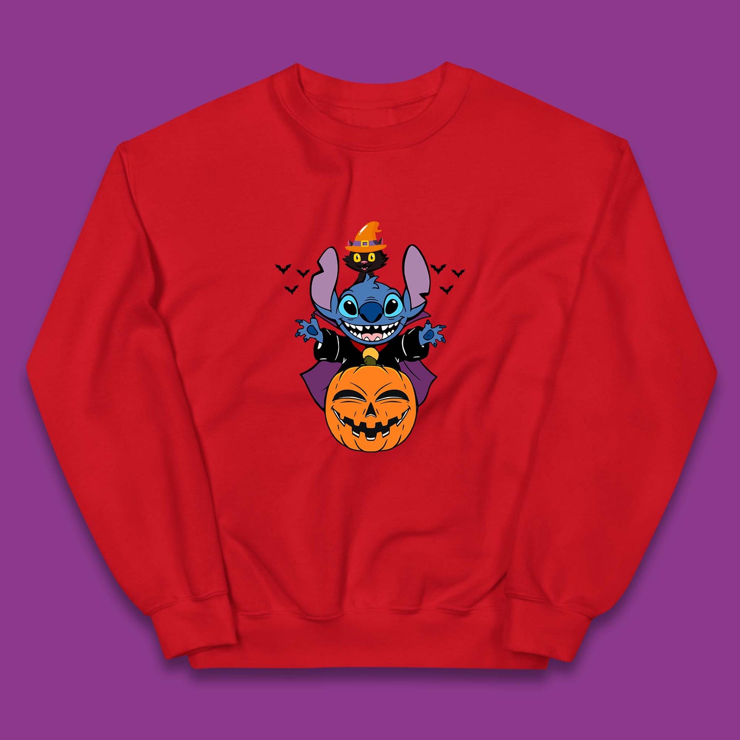 Disney Halloween Pumpkin Devil Stitch With Black Cat Horror Scary Disney Lilo & Stitch Kids Jumper