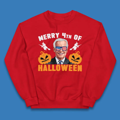 Merry 4th Of Halloween Funny Confused Joe Biden 4th Of July Kids Jumper