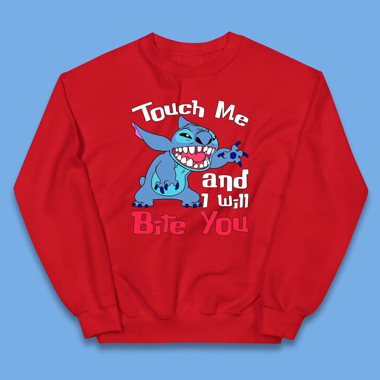 Disney Angry Stitch Cartoon Touch Me And I Will Bite You Lilo & Stitch Kids Jumper