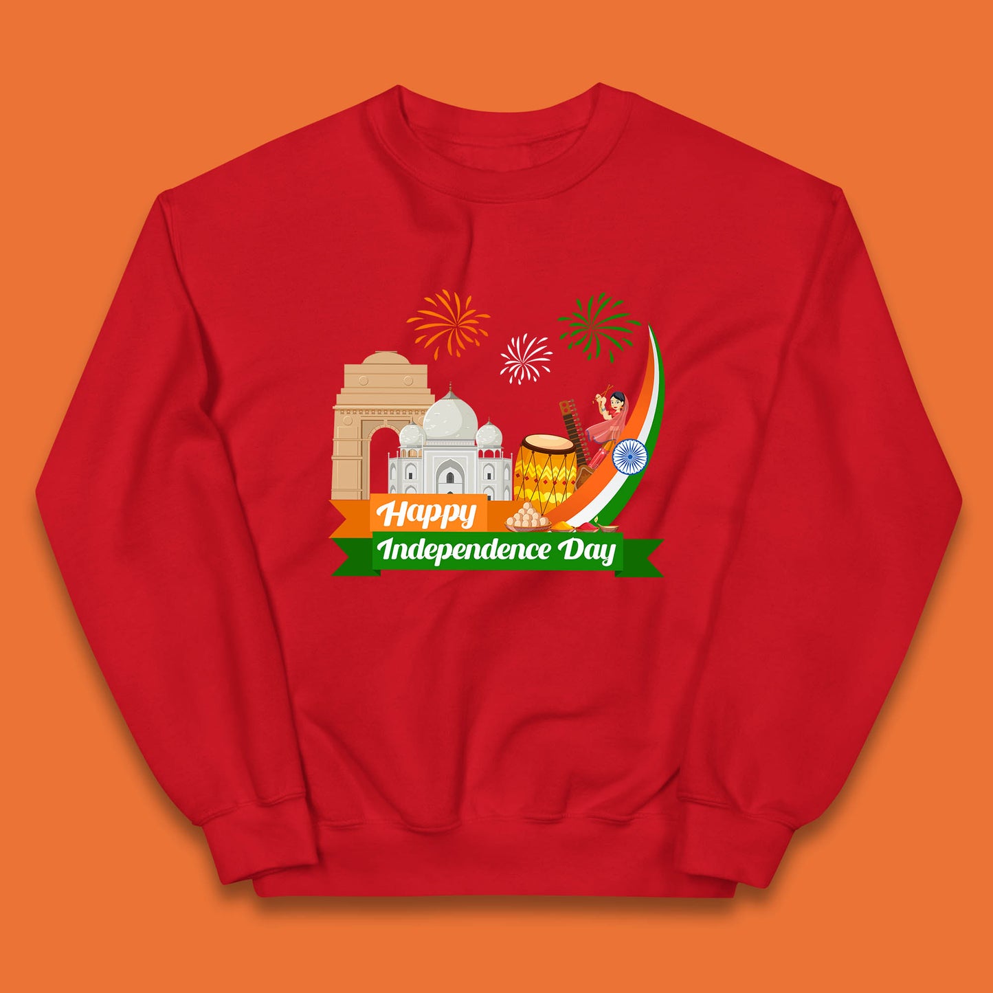 Happy India Independence Day 15th August Patriotic Indian Flag India Architectural Landmarks Kids Jumper