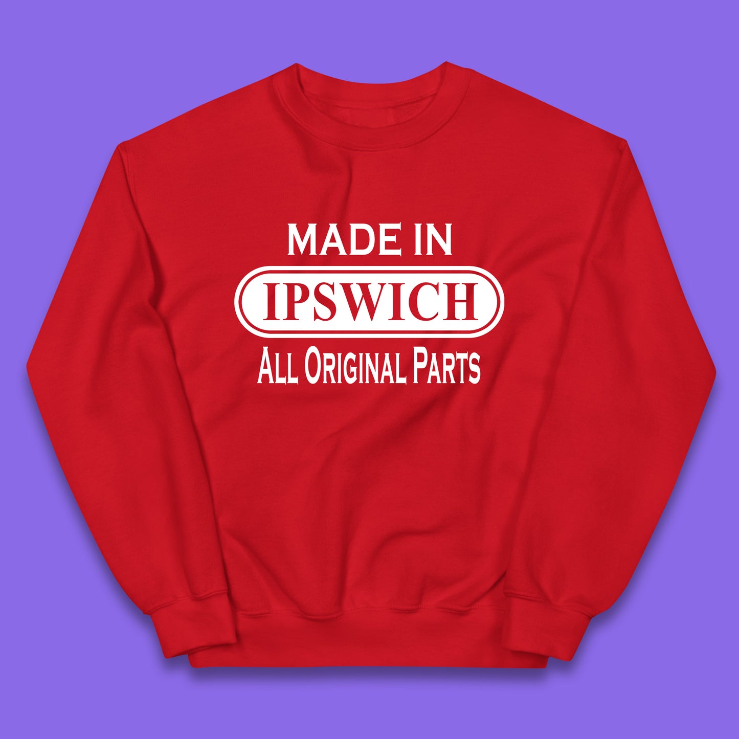 Made In Ipswich All Original Parts Vintage Retro Birthday Town in Suffolk, England Gift Kids Jumper