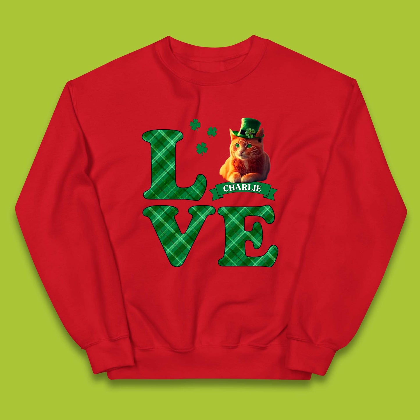 Personalised Love St. Patrick's Cat Kids Jumper