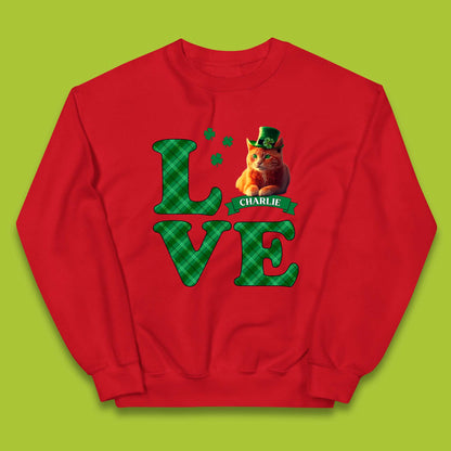 Personalised Love St. Patrick's Cat Kids Jumper