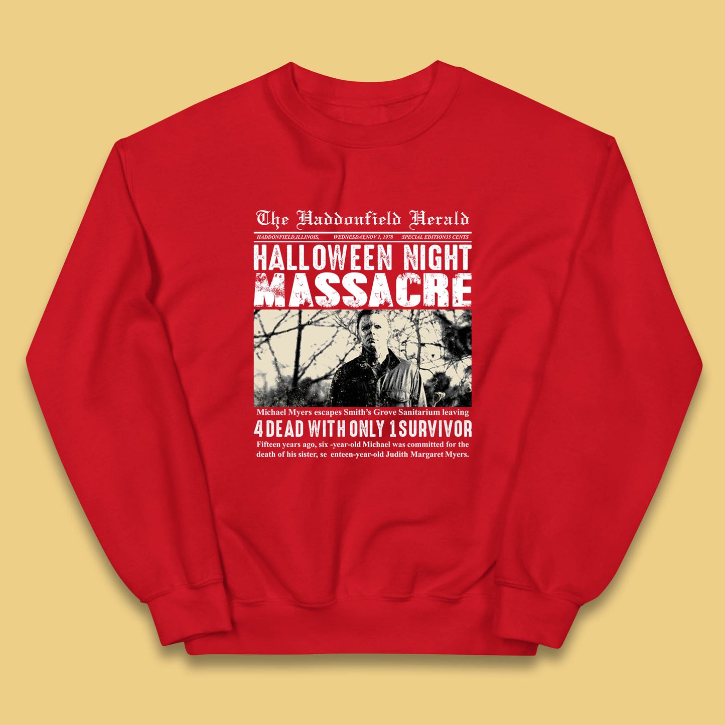 Vintage Halloween Night Massacre 1978 Halloween Newspaper Horror Michael Myers Kids Jumper