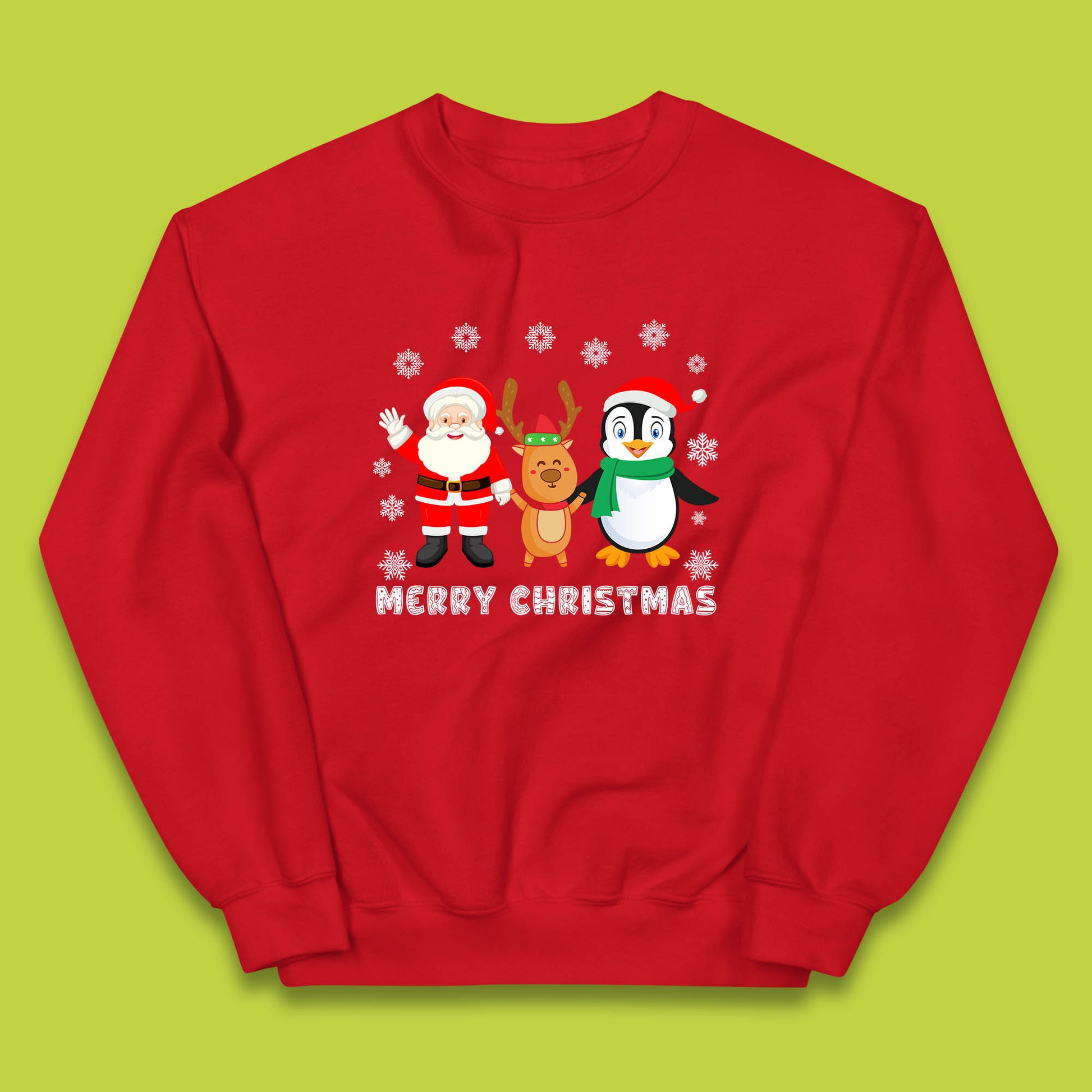 merry christmas penguin santa claus and reindeer jumper