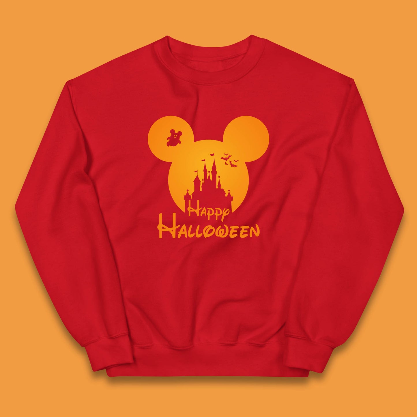 Happy Halloween Mickey Mouse Disney Castle Halloween Scary Boo Flying Bats Kids Jumper