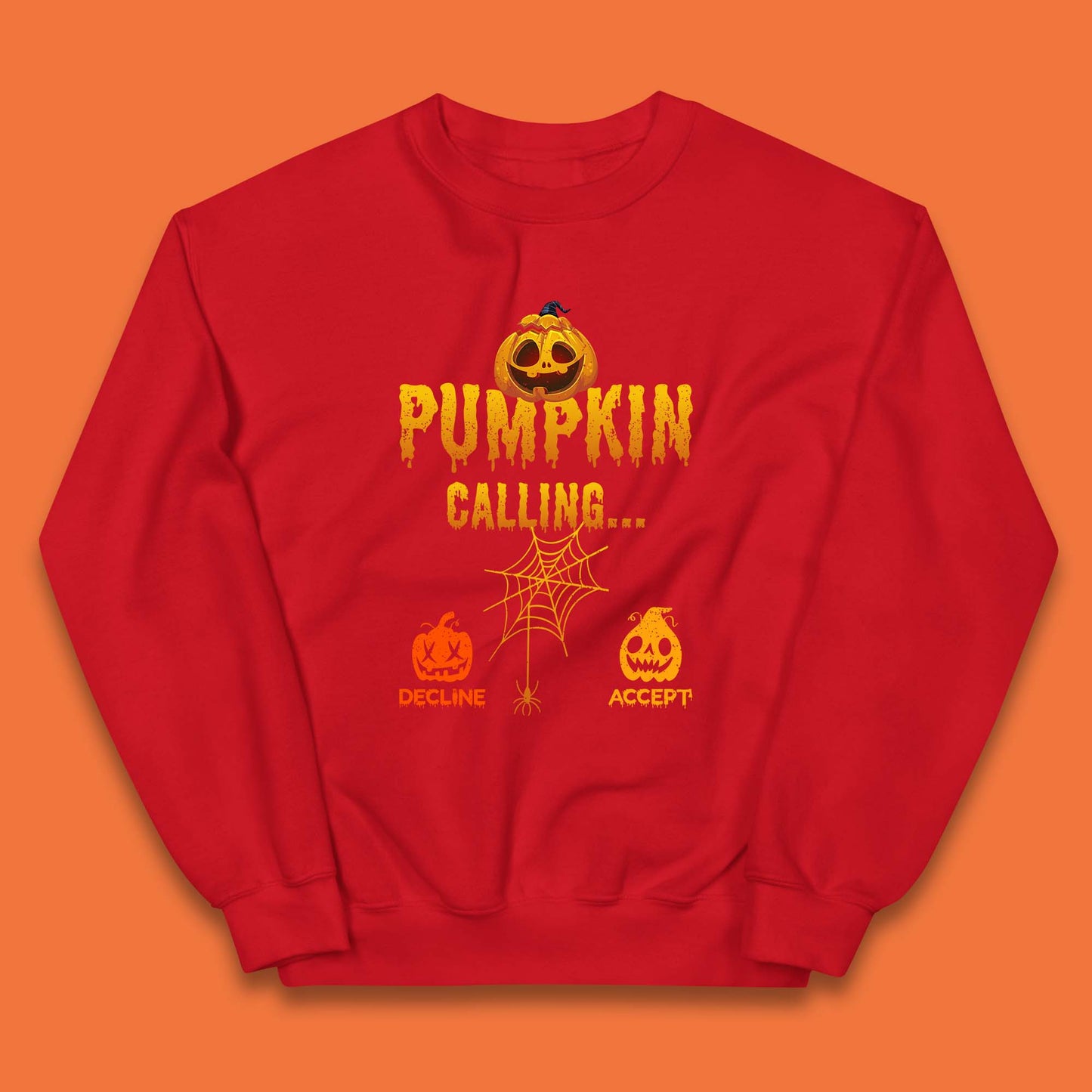 Halloween Pumpkin Calling Accept Decline Funny Jack O Lantern Horror Scary Phone Call Kids Jumper
