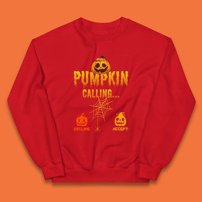 Halloween Pumpkin Calling Accept Decline Funny Jack O Lantern Horror Scary Phone Call Kids Jumper