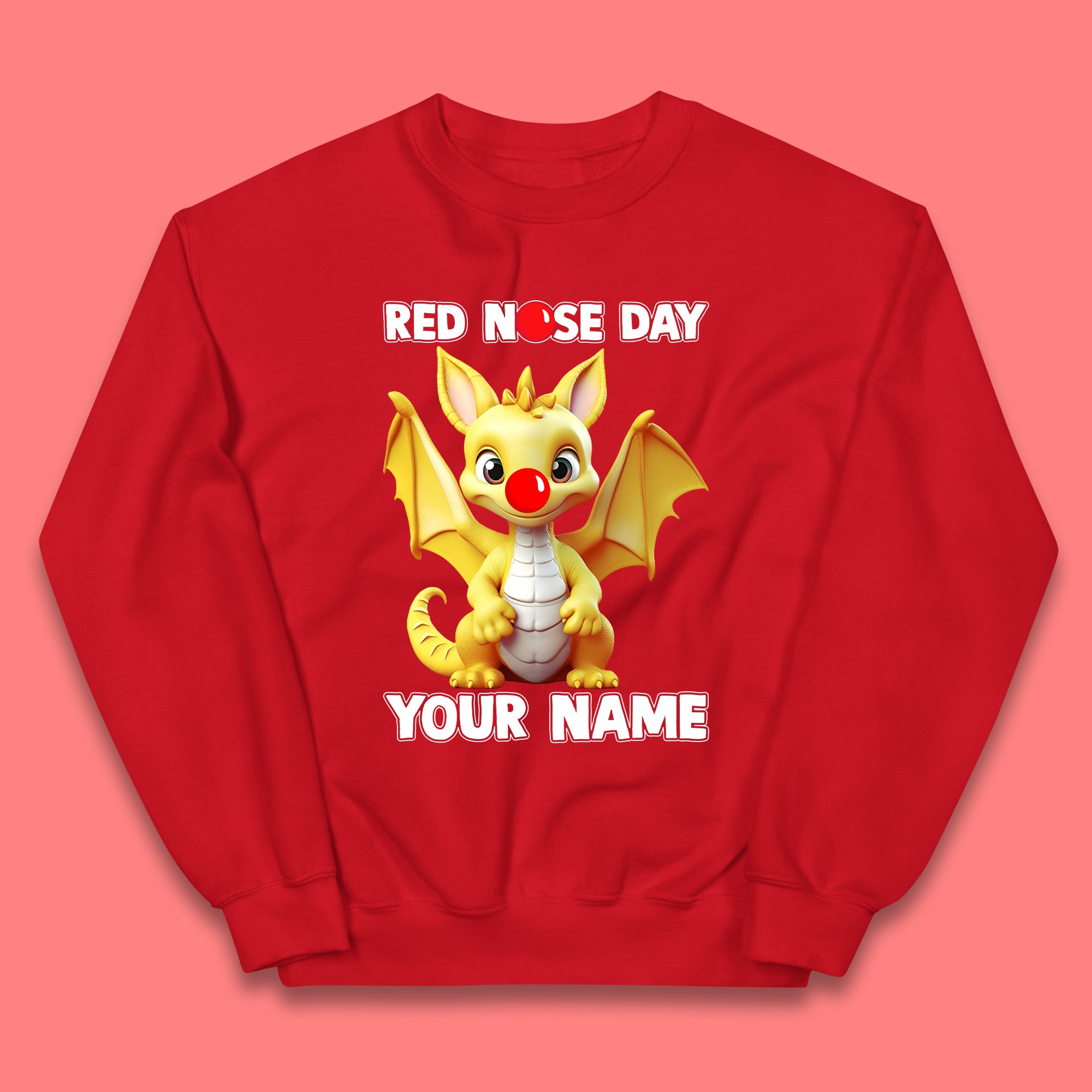 Personalised Dragon Red Nose Day Kids Jumper
