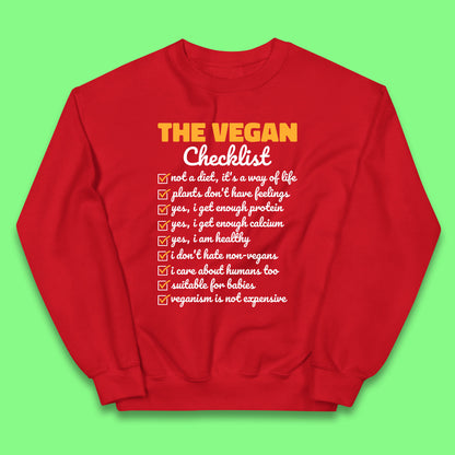 The Vegan Checklist Vegan Activism Funny Pro Vegetarian Checklist Kids Jumper