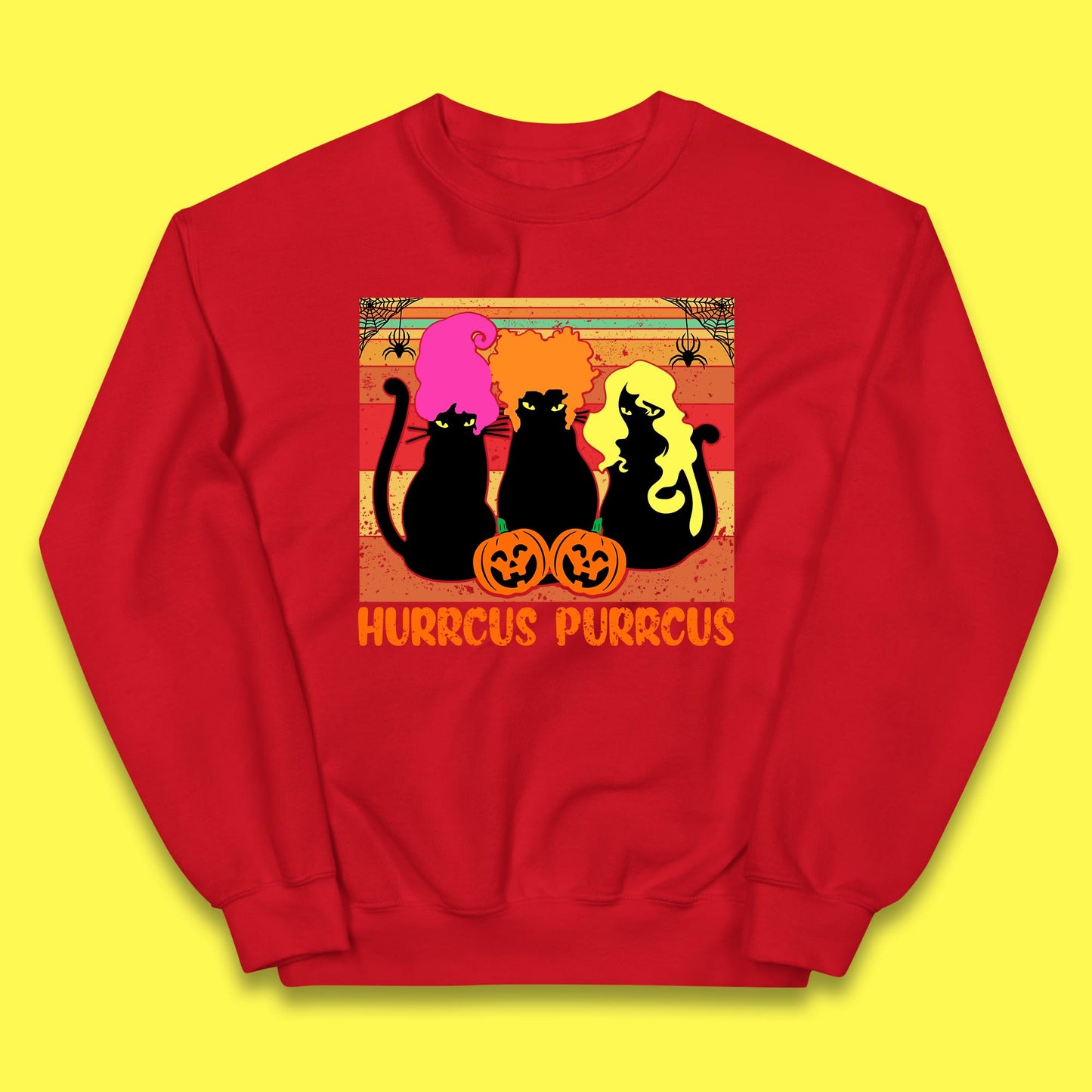 Vintage Halloween Witches Hurrcus Purrucs Scary Cat Horror Pumpkin Faces Hocus Pocus Halloween Costume Kids Jumper