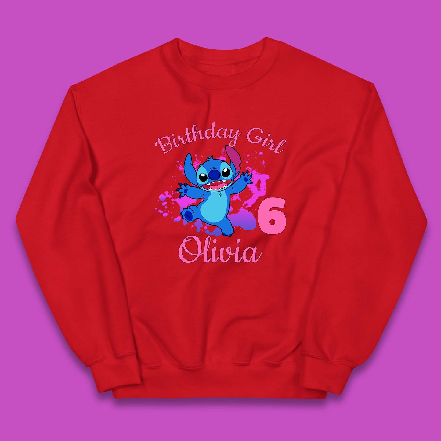 Personalised Birthday Girl Disney Stitch Your Name And Birthday Year Lilo & Stitch Cartoon Kids Jumper