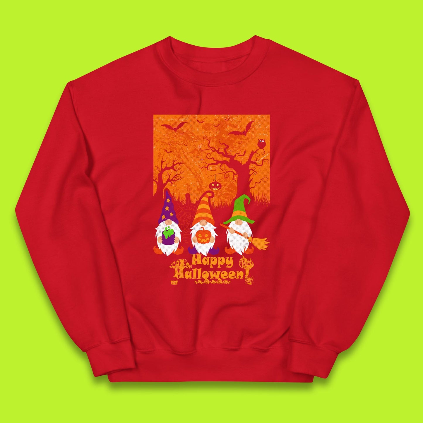 Happy Halloween Gnomies Spooky Witch Gnomes Scary Halloween Trees Gnome Lover Kids Jumper