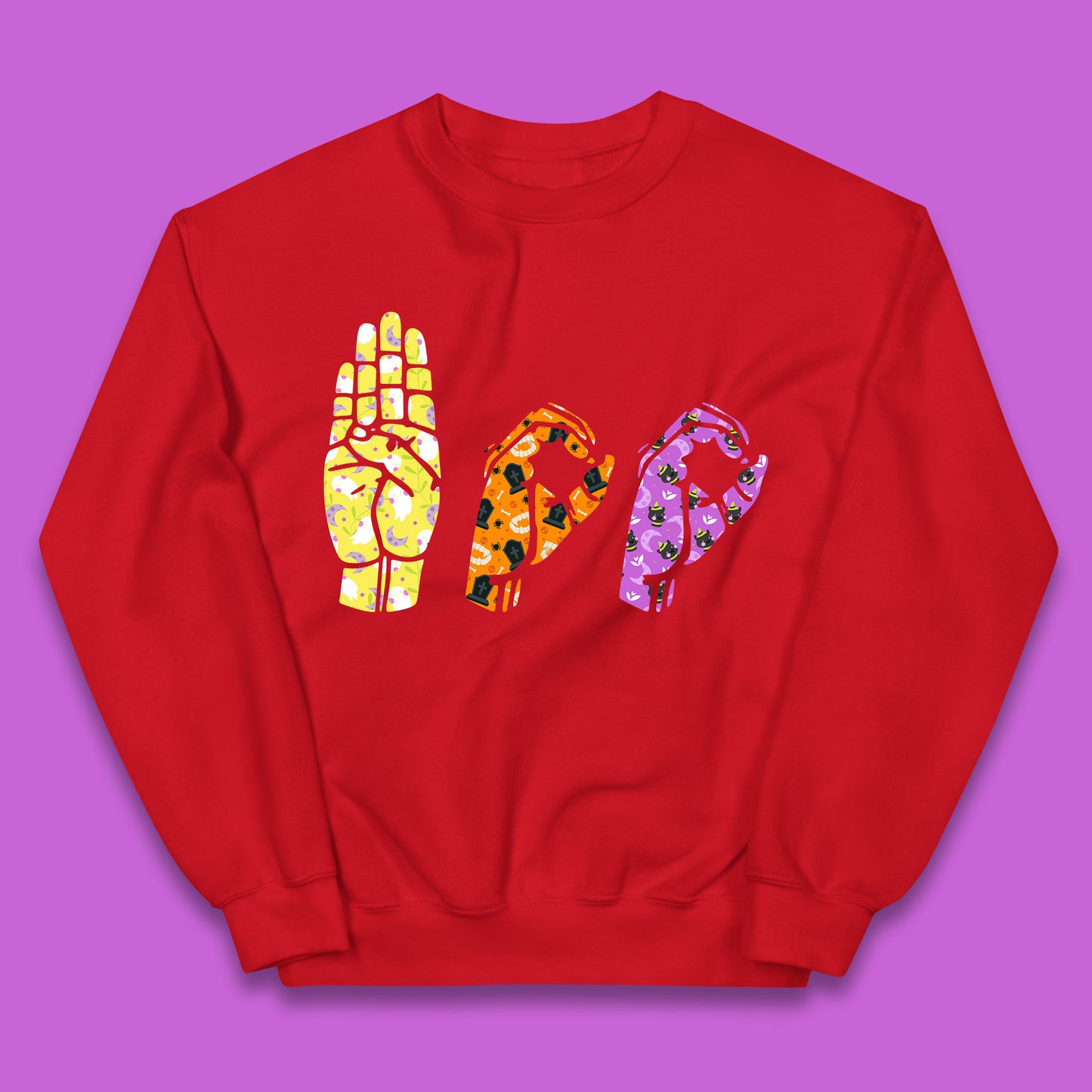 Halloween Hand Sign Language Boo Ghost American Sign Language Alphabet ASL Halloween Kids Jumper