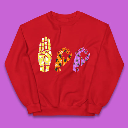 Halloween Hand Sign Language Boo Ghost American Sign Language Alphabet ASL Halloween Kids Jumper