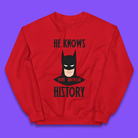 Batman He Knows Your Browser History DC Comics Superhero Comic Book Character Kids Jumper