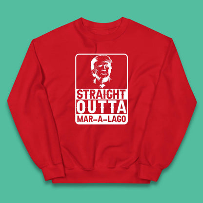 Donald Trump Straight Outta Mar-A-Lago USA Mugshot President Elections 2024 Kids Jumper