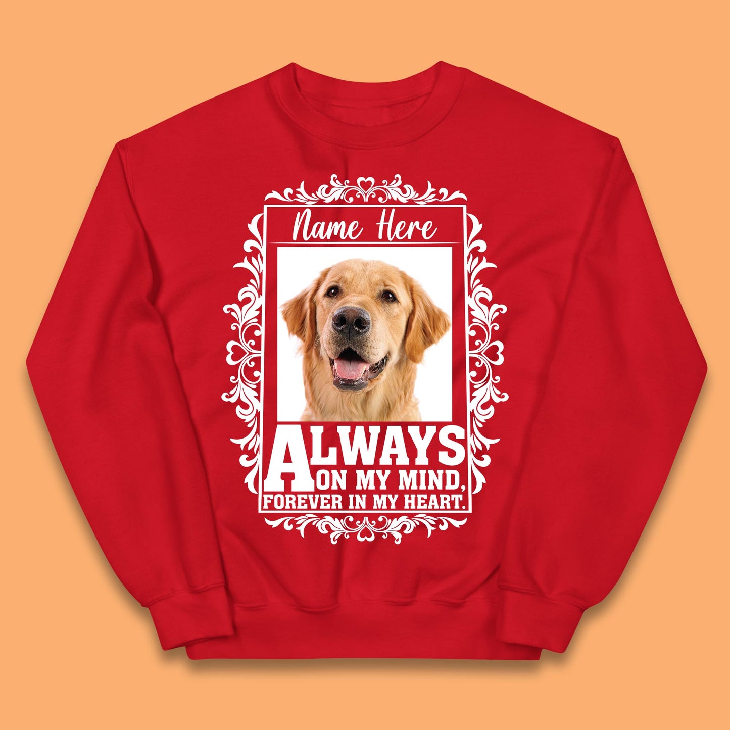 Personalised Pet Always On My Mind Forever In My Heart Custom Photo Memorial Kids Jumper